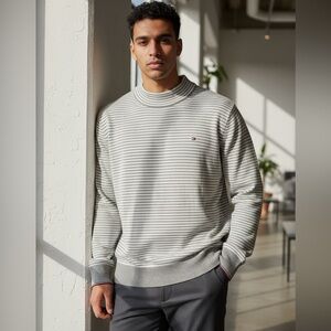 Tommy Hilfiger Pima Cotton Cashmere Striped Sweater Men’s Large Gray Crewneck